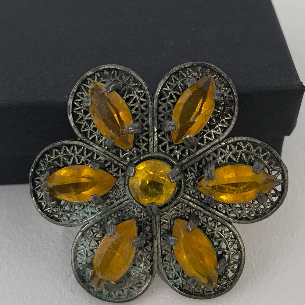 Solver and orange bead brooch